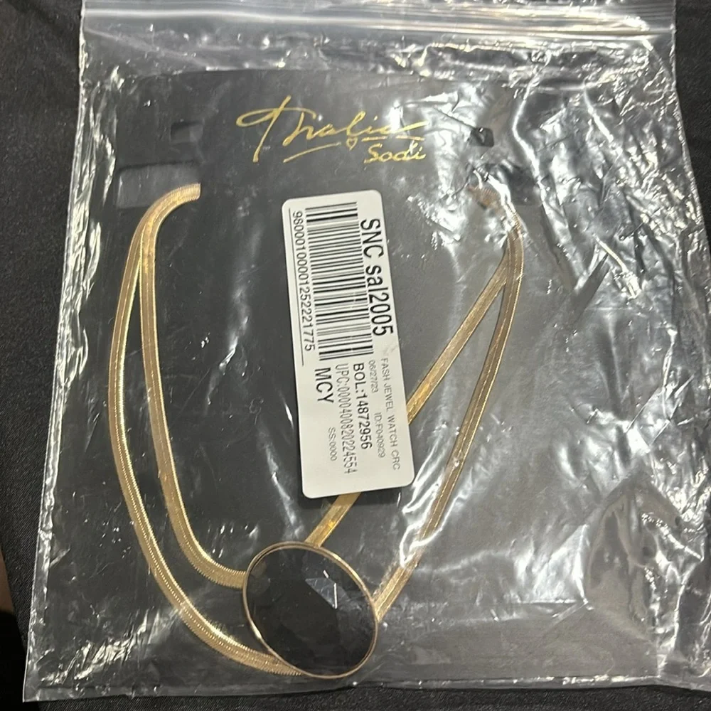 Thalia Sodi Statement Necklace Women's Gold-Tone Large Black Stone Doubl…